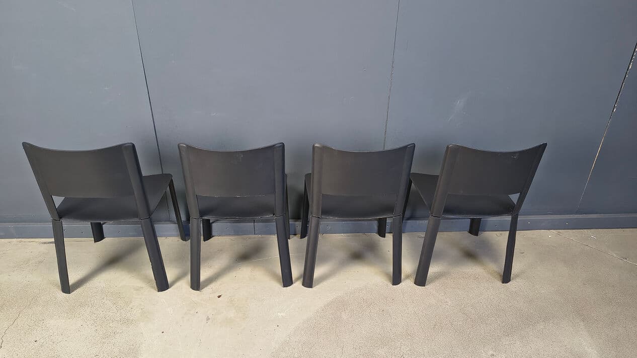 Set of four dining chairs, black leather, Italy, 1980s. - 330964