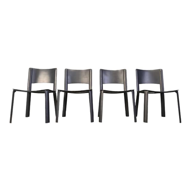 Set of four dining chairs, black leather, Italy, 1980s. - DIMENSION