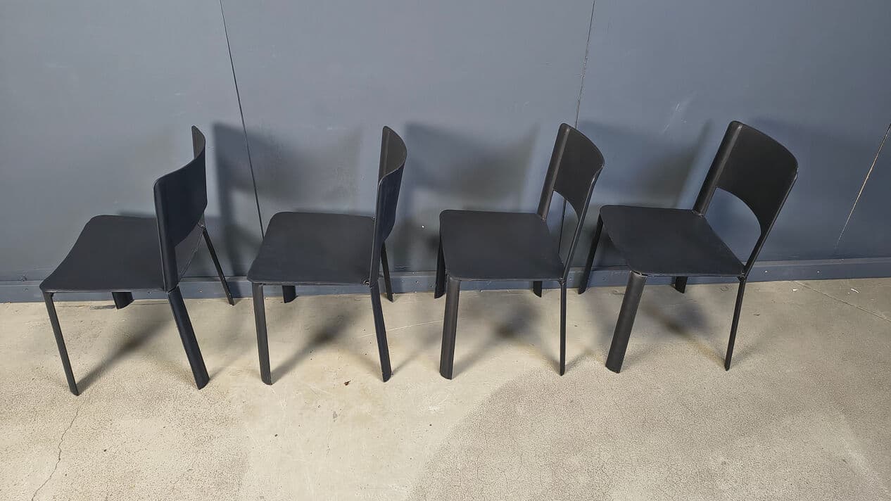 Set of four dining chairs, black leather, Italy, 1980s. - 330962