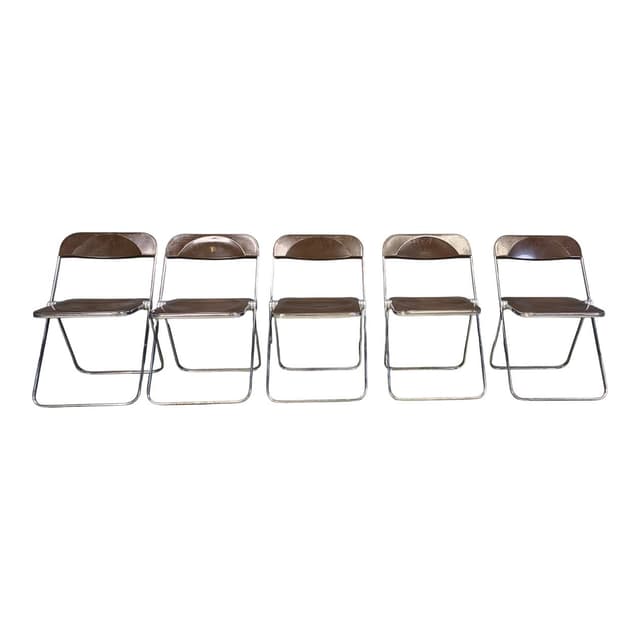 Set of five folding chairs Plia, transparent brown plastic, chrome, by G. Piretti, Castelli, Italy, 1970s. - DIMENSION