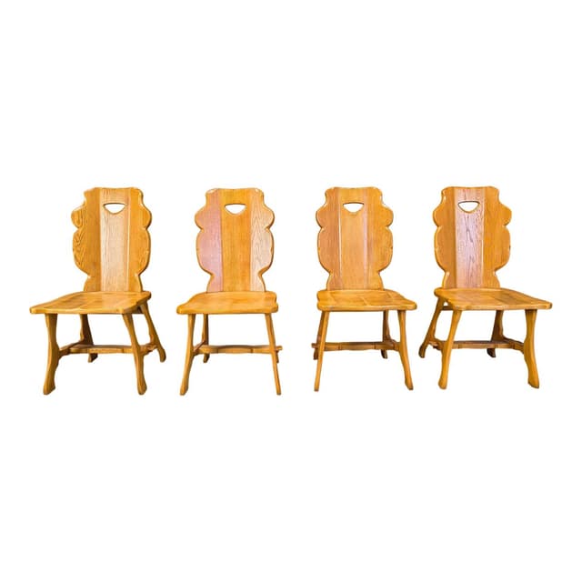 Set of four dining chairs, brown oak, Germany, 1960s. - DIMENSION