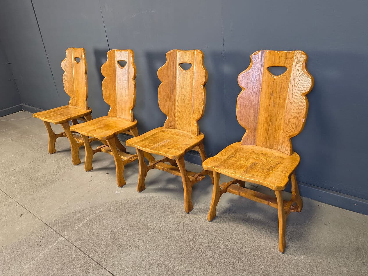 Set of four dining chairs, brown oak, Germany, 1960s. - 330890