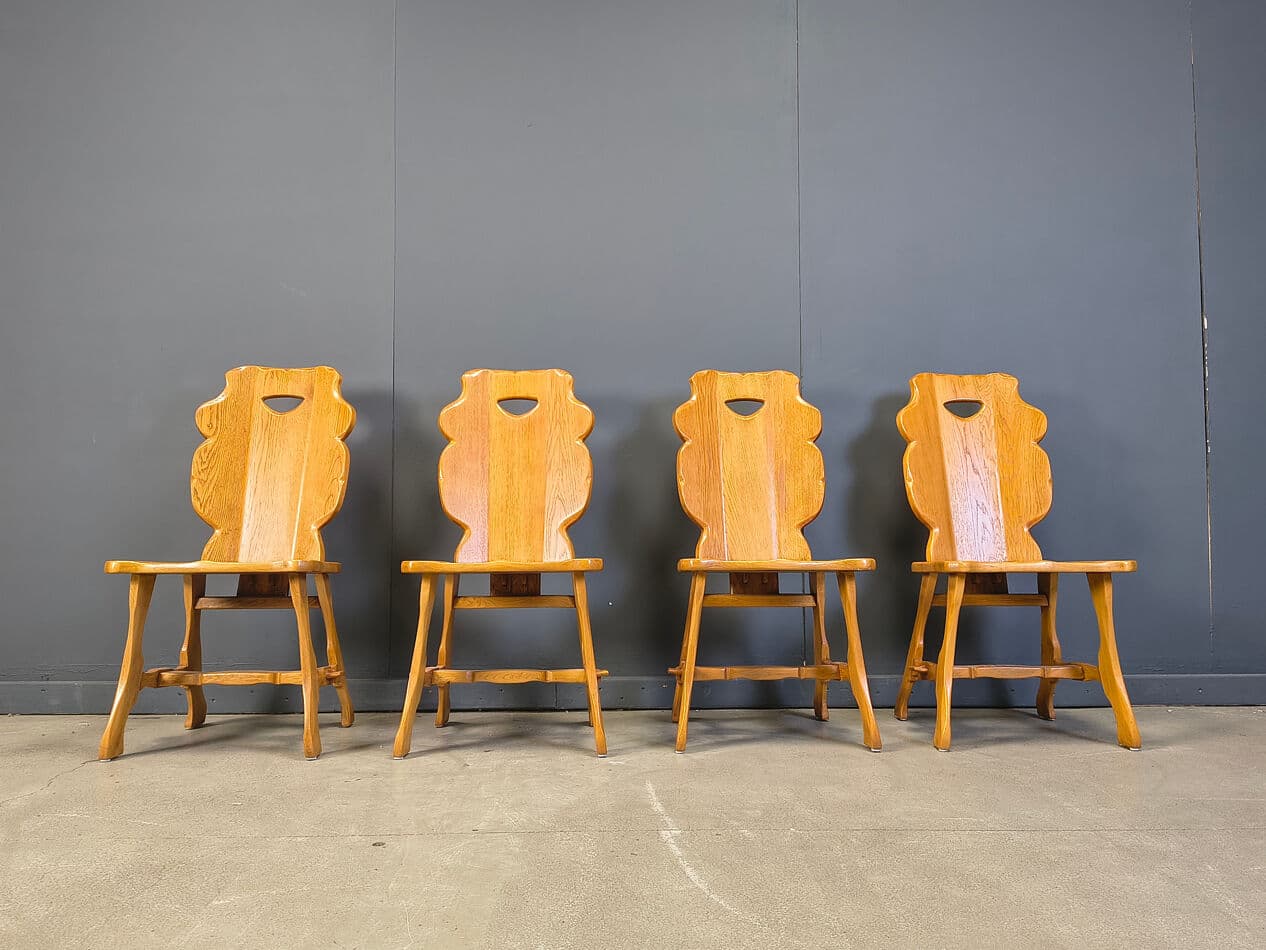 Set of four dining chairs, brown oak, Germany, 1960s. - 330888