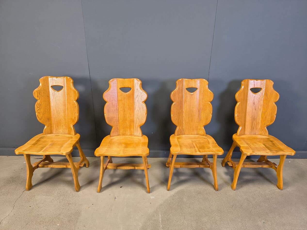 Set of four dining chairs, brown oak, Germany, 1960s. - 330884