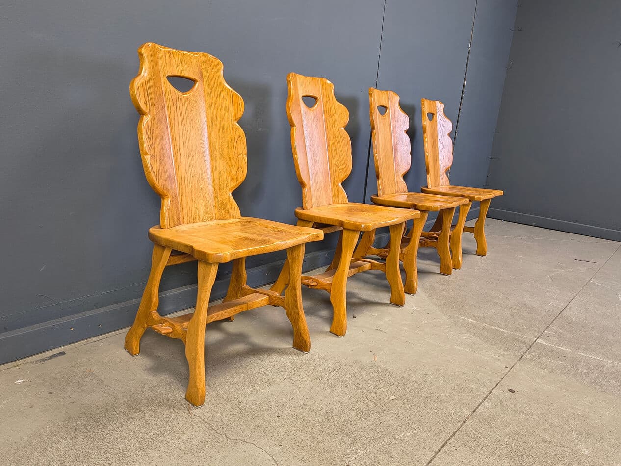 Set of four dining chairs, brown oak, Germany, 1960s. - 330891