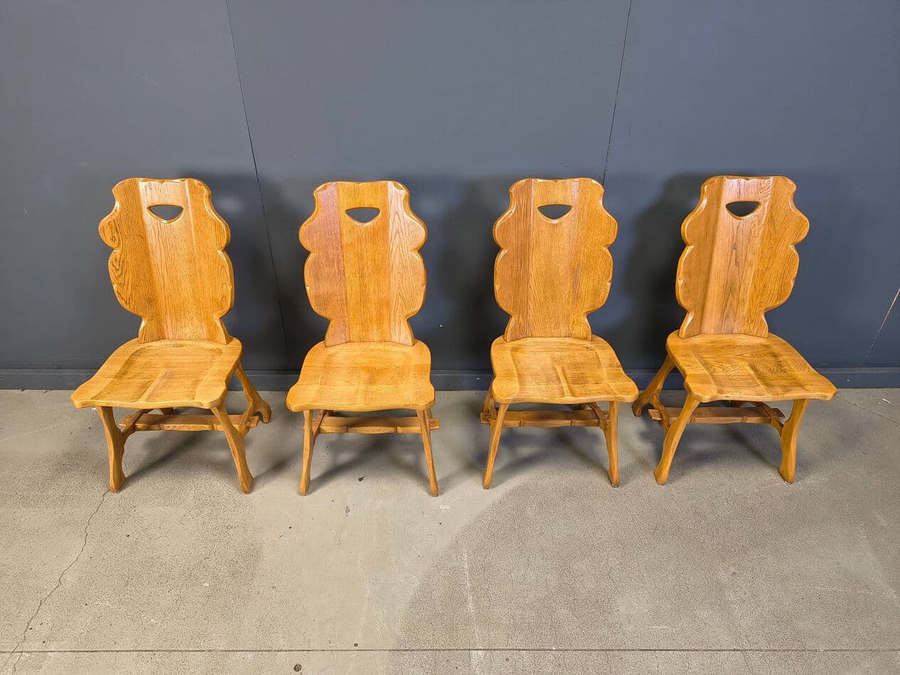 Set of four dining chairs, brown oak, Germany, 1960s. - 330887