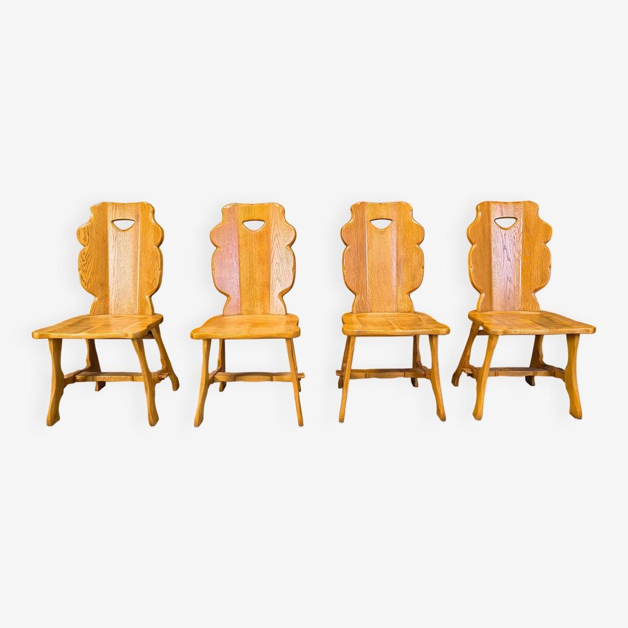 Set of four dining chairs, brown oak, Germany, 1960s. - 330886