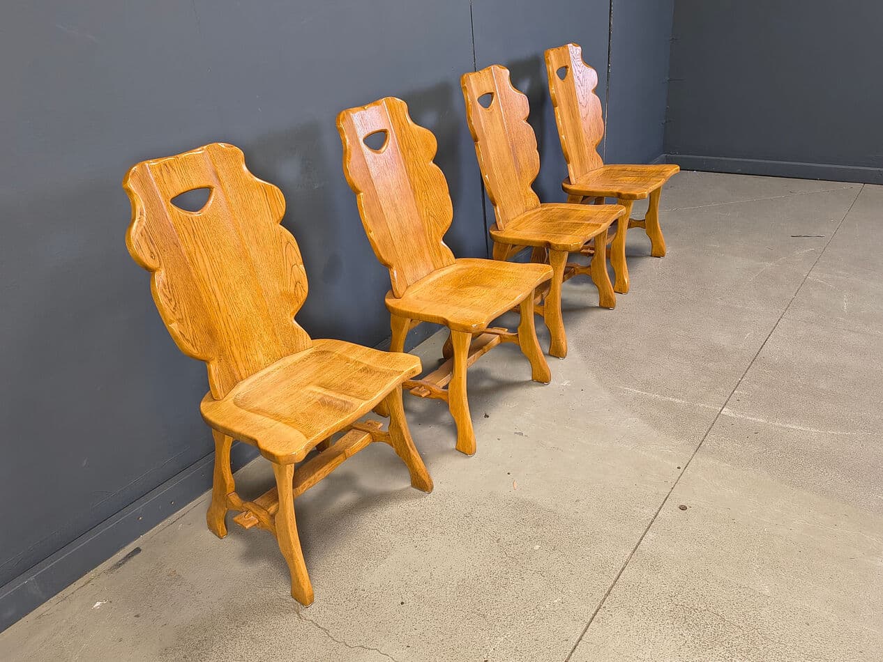 Set of four dining chairs, brown oak, Germany, 1960s. - 330889