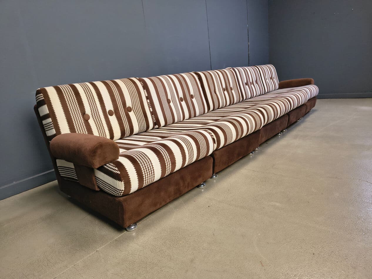 Five-piece modular sofa, brown, cream, beige fabric, Germany, 1970s. - 330866