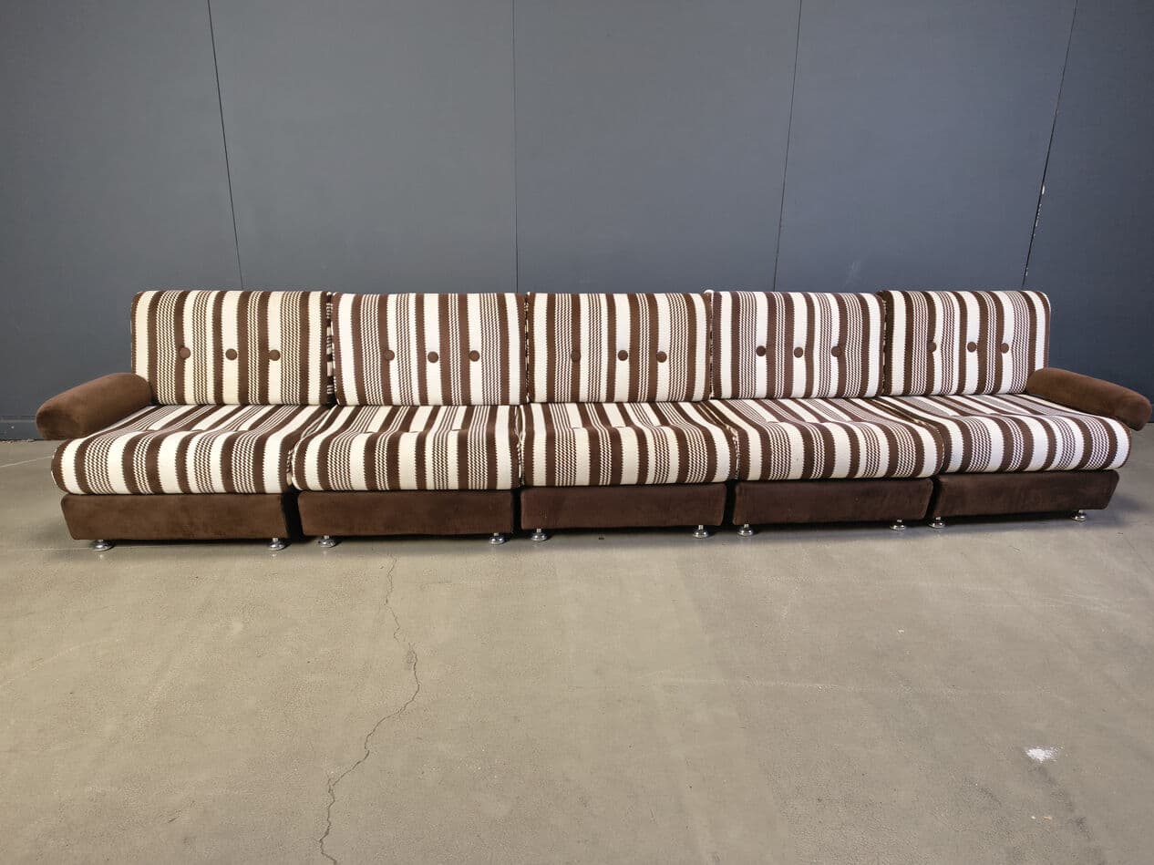 Five-piece modular sofa, brown, cream, beige fabric, Germany, 1970s. - 330862