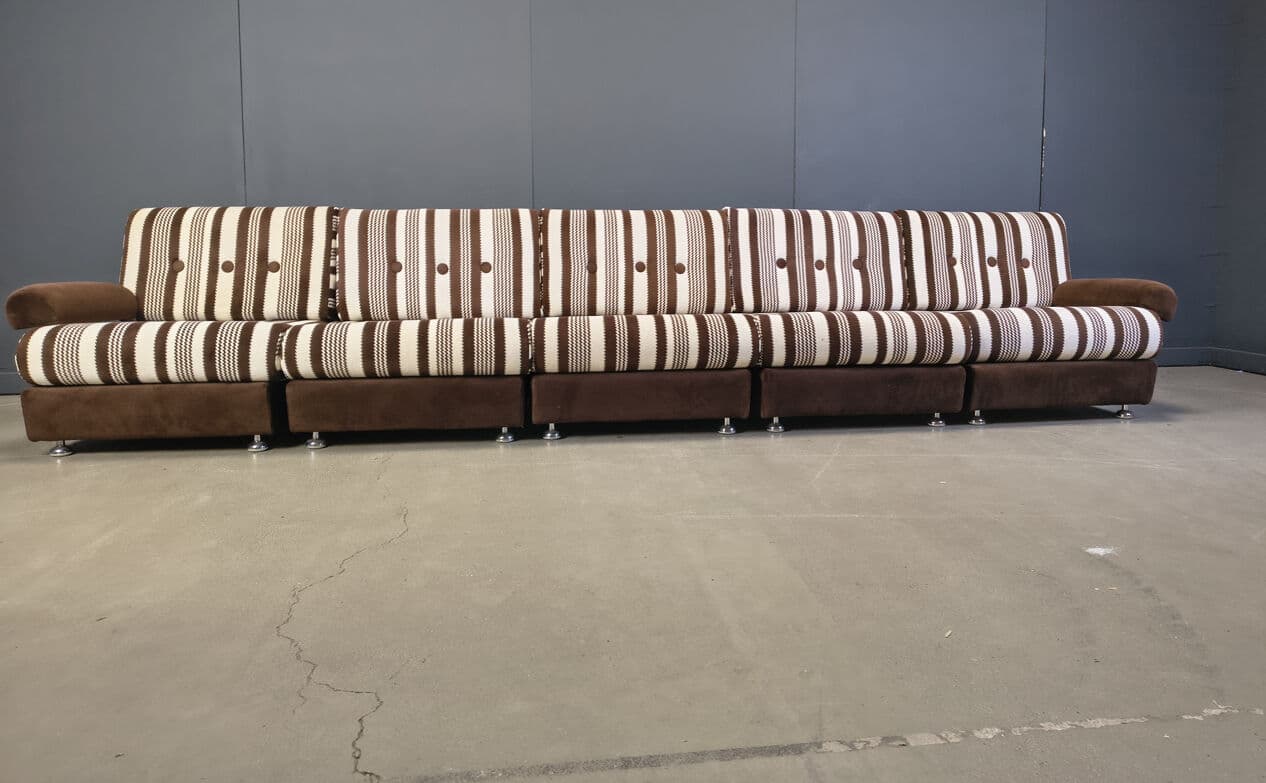 Five-piece modular sofa, brown, cream, beige fabric, Germany, 1970s. - 330863