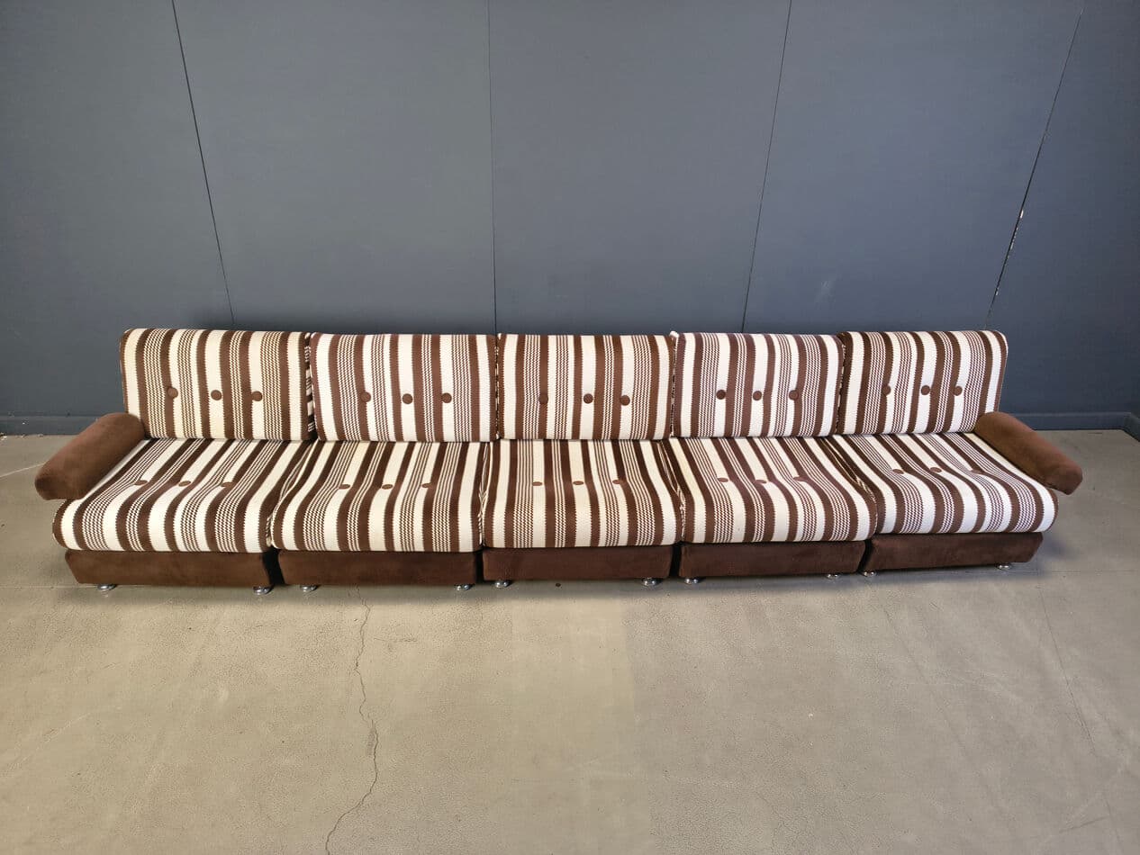 Five-piece modular sofa, brown, cream, beige fabric, Germany, 1970s. - 330865