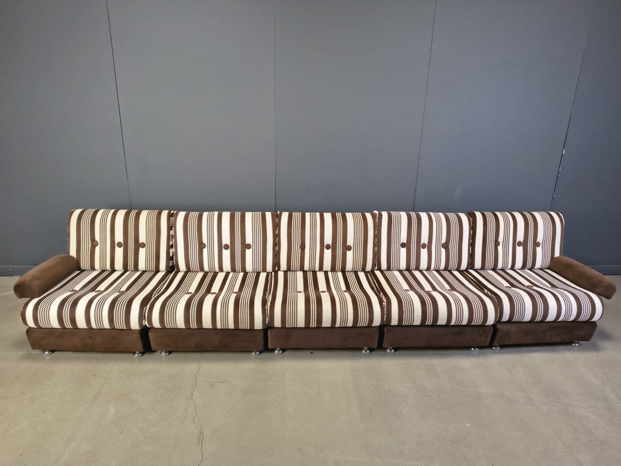 Five-piece modular sofa, brown, cream, beige fabric, Germany, 1970s. - 330869