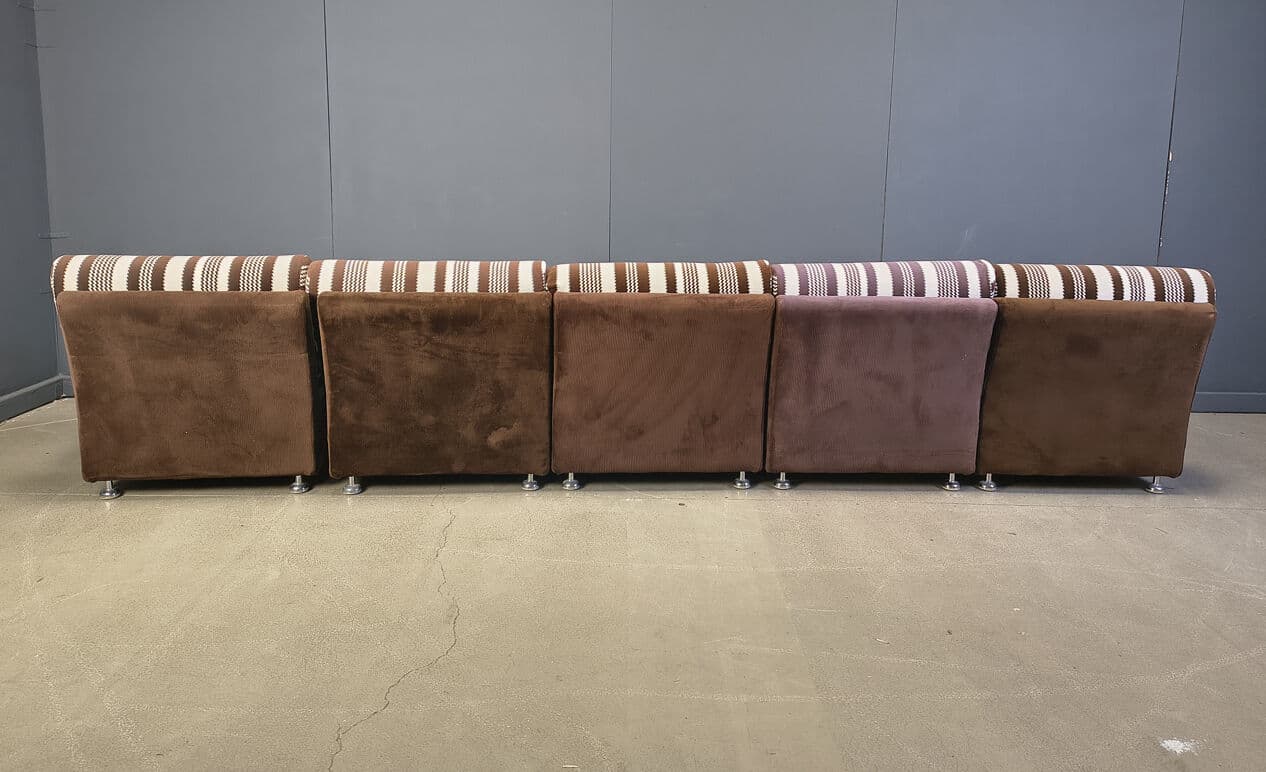 Five-piece modular sofa, brown, cream, beige fabric, Germany, 1970s. - 330868