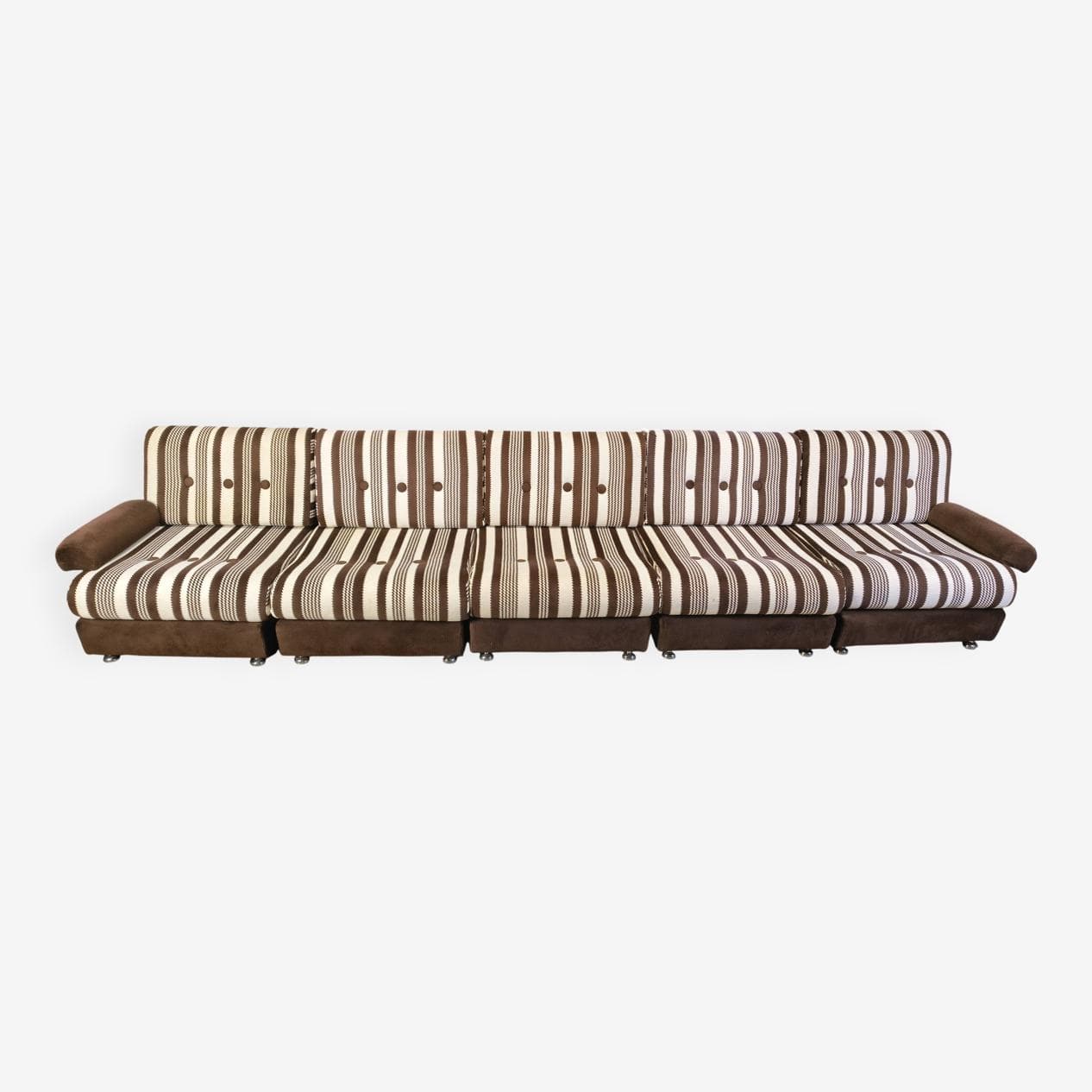 Five-piece modular sofa, brown, cream, beige fabric, Germany, 1970s. - 330870