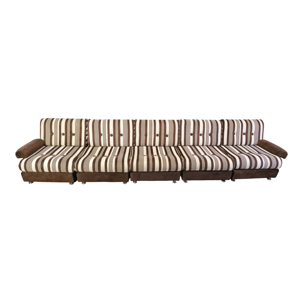 Five-piece modular sofa, brown, cream, beige fabric, Germany, 1970s.