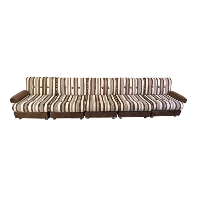 Five-piece modular sofa, brown, cream, beige fabric, Germany, 1970s. - DIMENSION