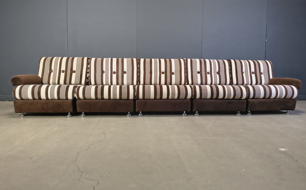 Five-piece modular sofa, brown, cream, beige fabric, Germany, 1970s. - 330864