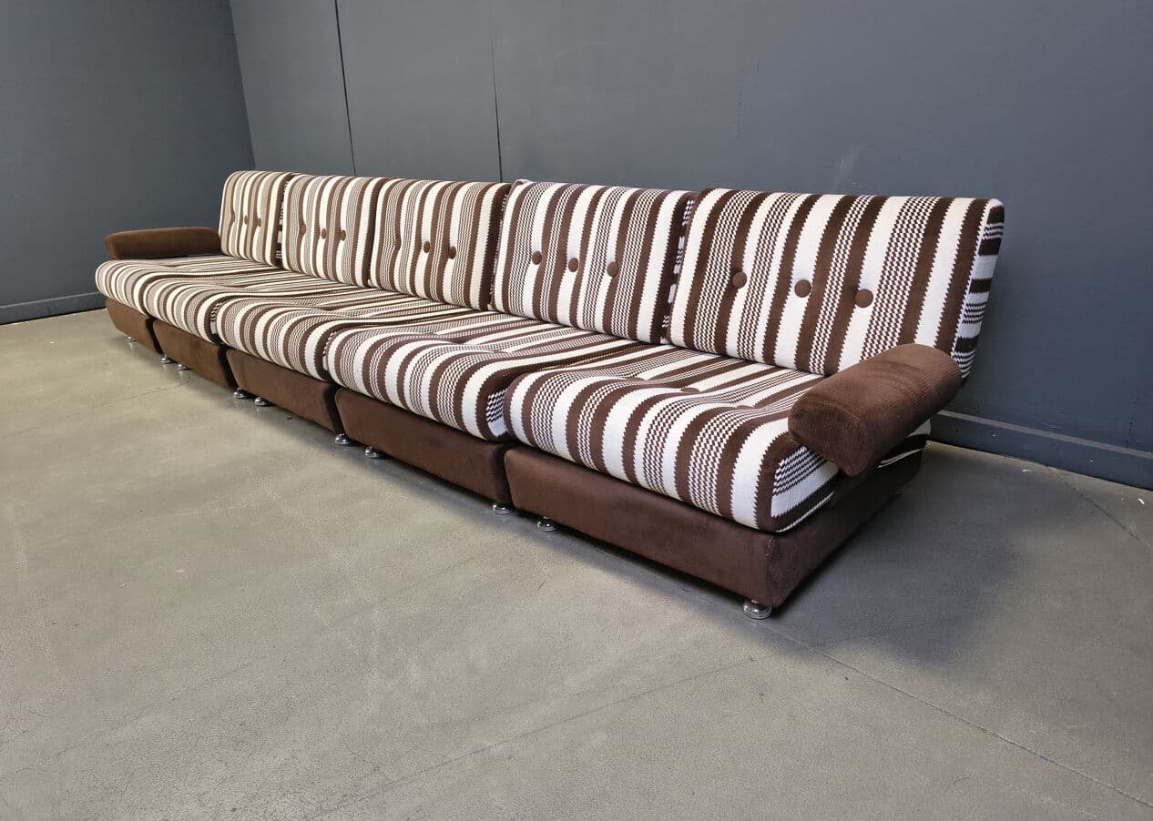 Five-piece modular sofa, brown, cream, beige fabric, Germany, 1970s. - 330867