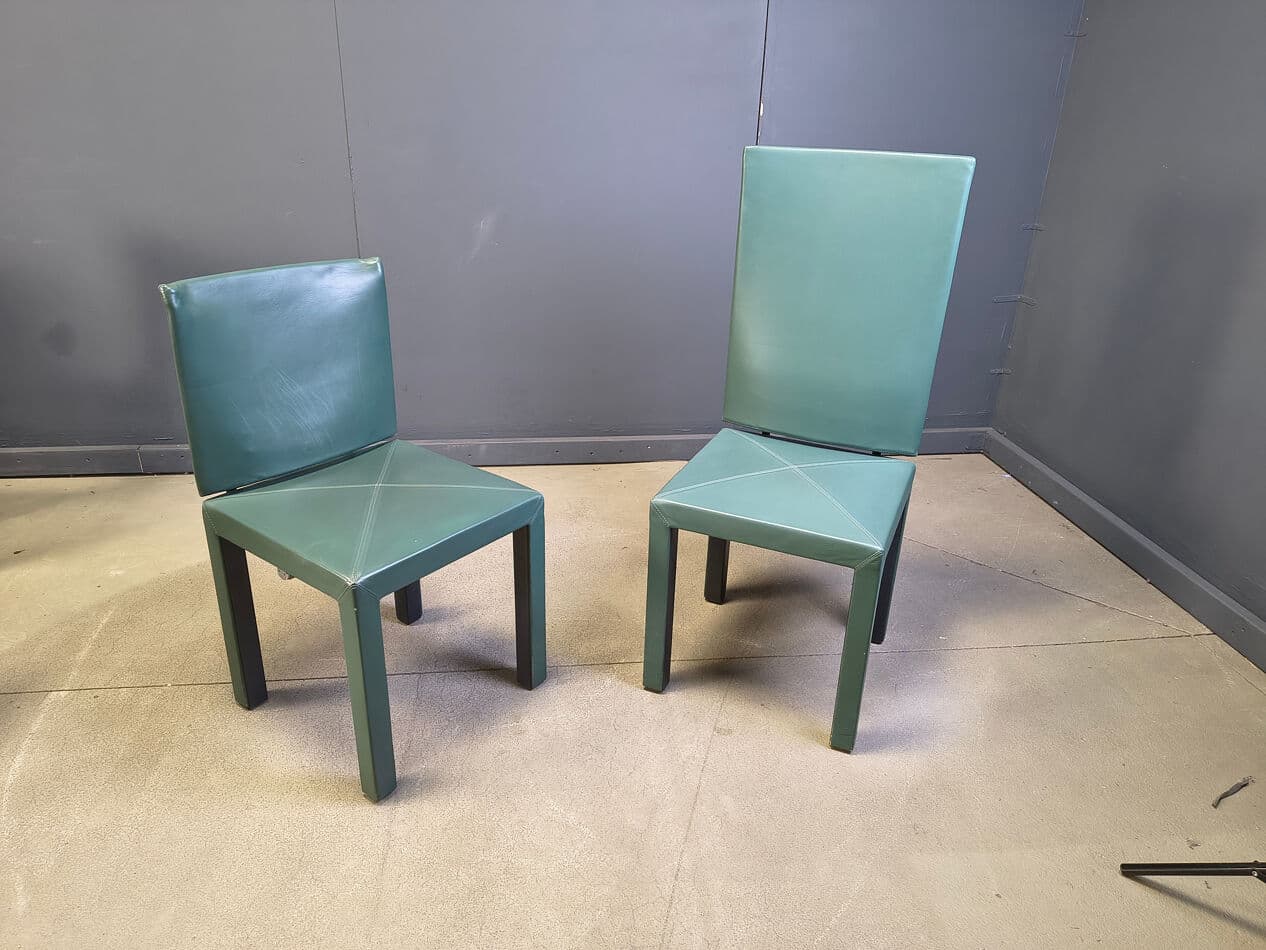 Set of ten Arcadia dining chairs, green leather, by P. Piva, B&B Italia, Italy, 1980s. - 330859