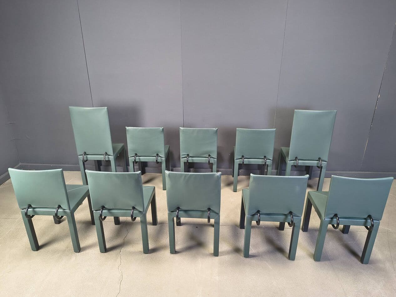Set of ten Arcadia dining chairs, green leather, by P. Piva, B&B Italia, Italy, 1980s. - 330855