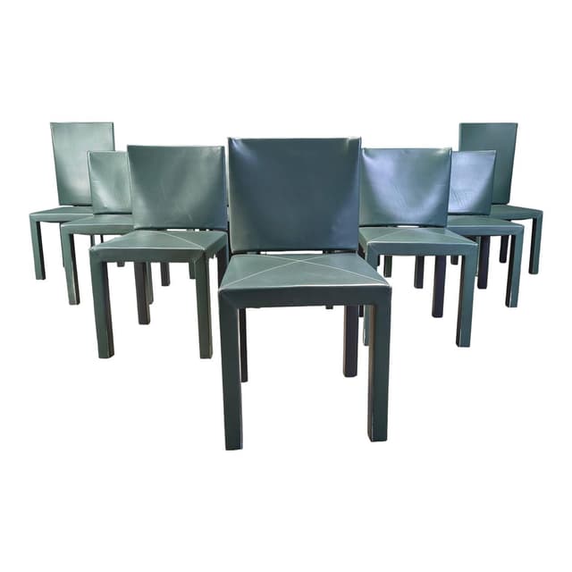 Set of ten Arcadia dining chairs, green leather, by P. Piva, B&B Italia, Italy, 1980s. - DIMENSION