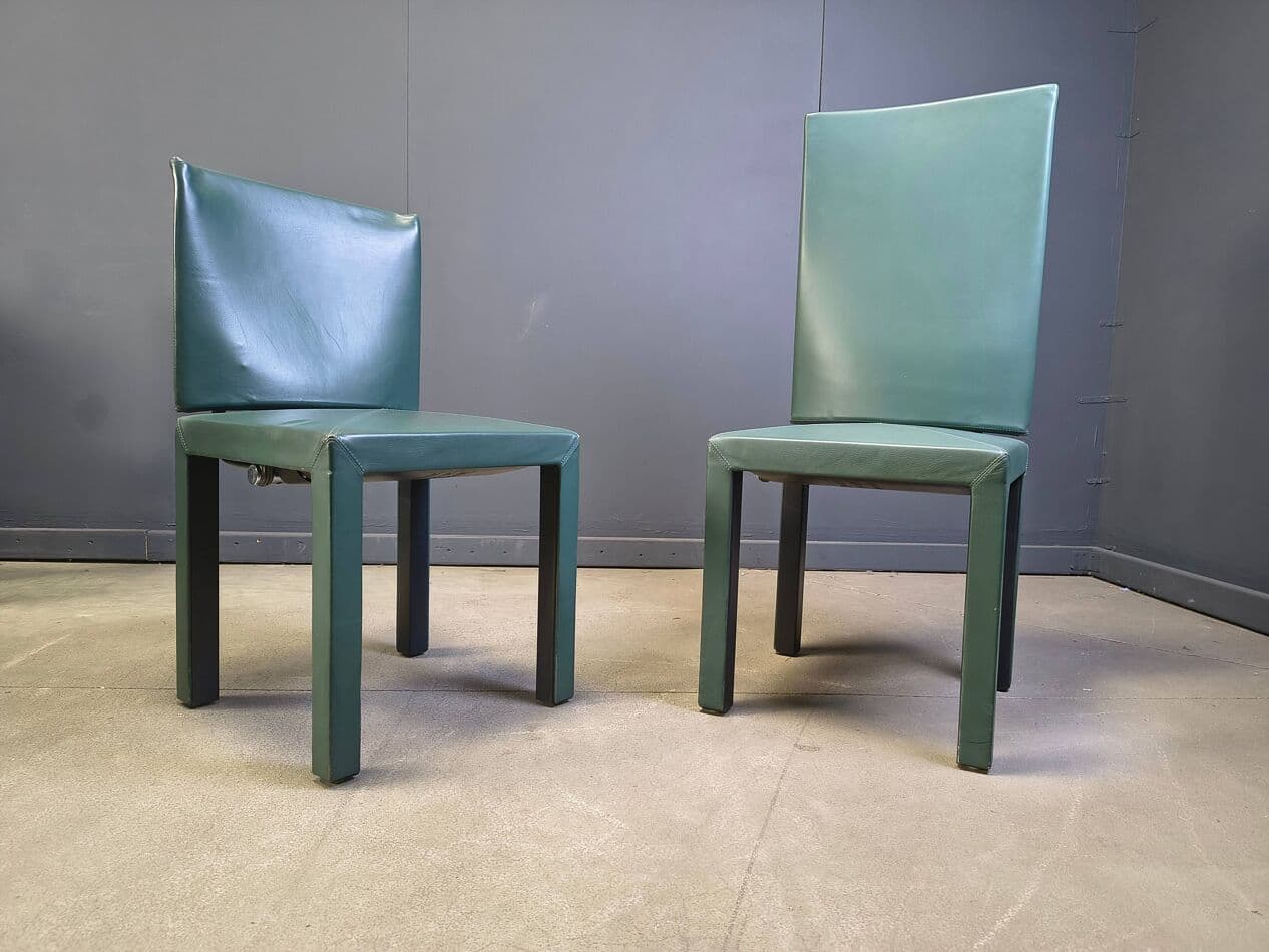 Set of ten Arcadia dining chairs, green leather, by P. Piva, B&B Italia, Italy, 1980s. - 330860