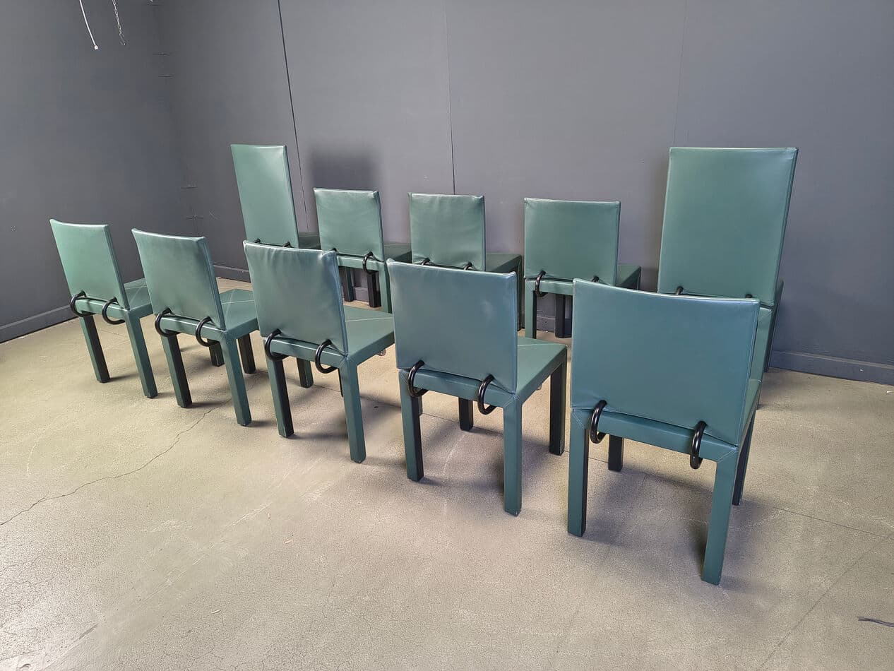 Set of ten Arcadia dining chairs, green leather, by P. Piva, B&B Italia, Italy, 1980s. - 330857