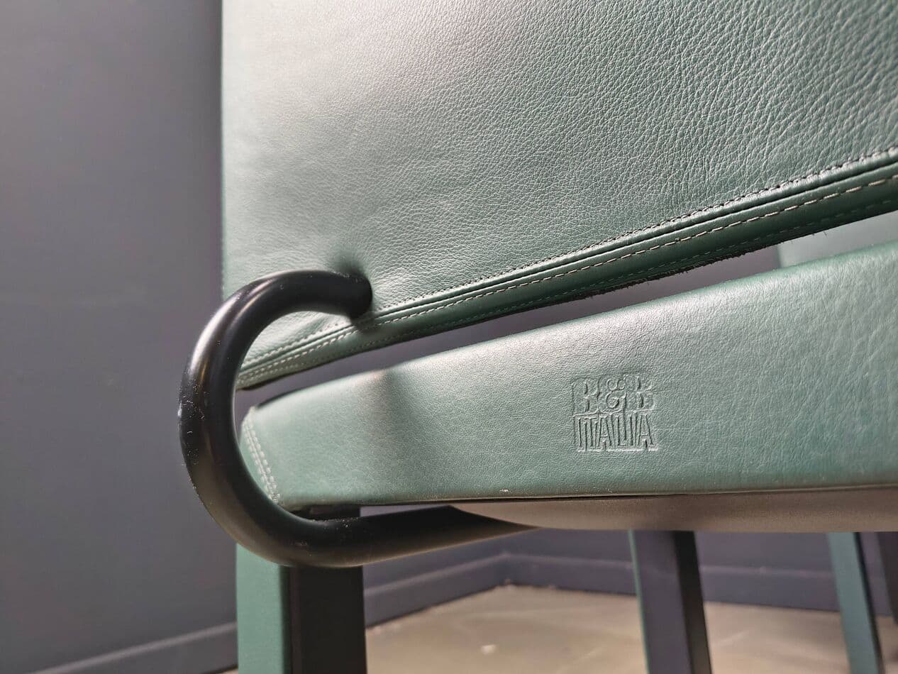 Set of ten Arcadia dining chairs, green leather, by P. Piva, B&B Italia, Italy, 1980s. - 330858