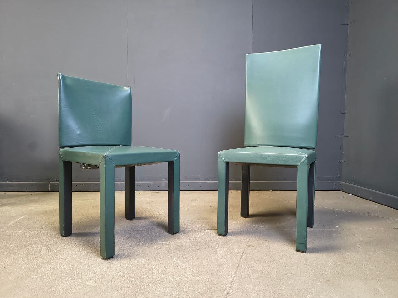 Set of ten Arcadia dining chairs, green leather, by P. Piva, B&B Italia, Italy, 1980s. - 330851