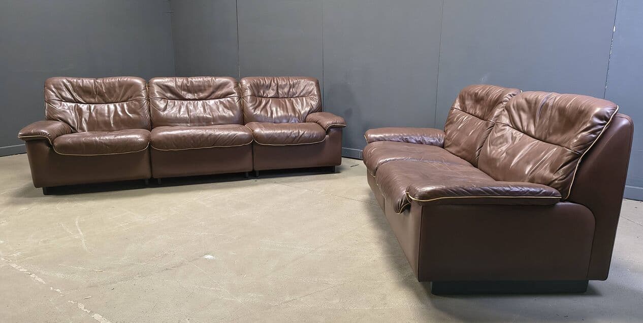 Sofa Set DS66, brown leather, De Sede, Switzerland, 1970s - 330842