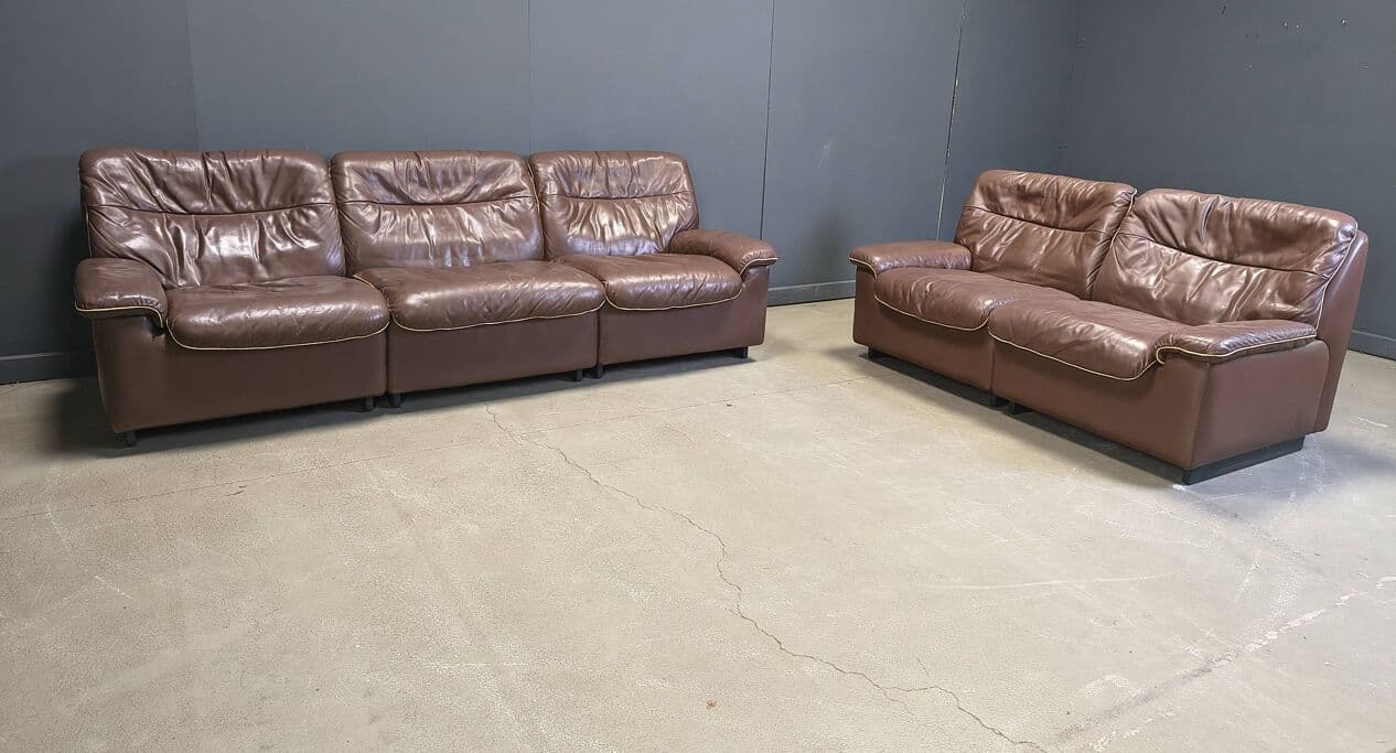 Sofa Set DS66, brown leather, De Sede, Switzerland, 1970s - 330847