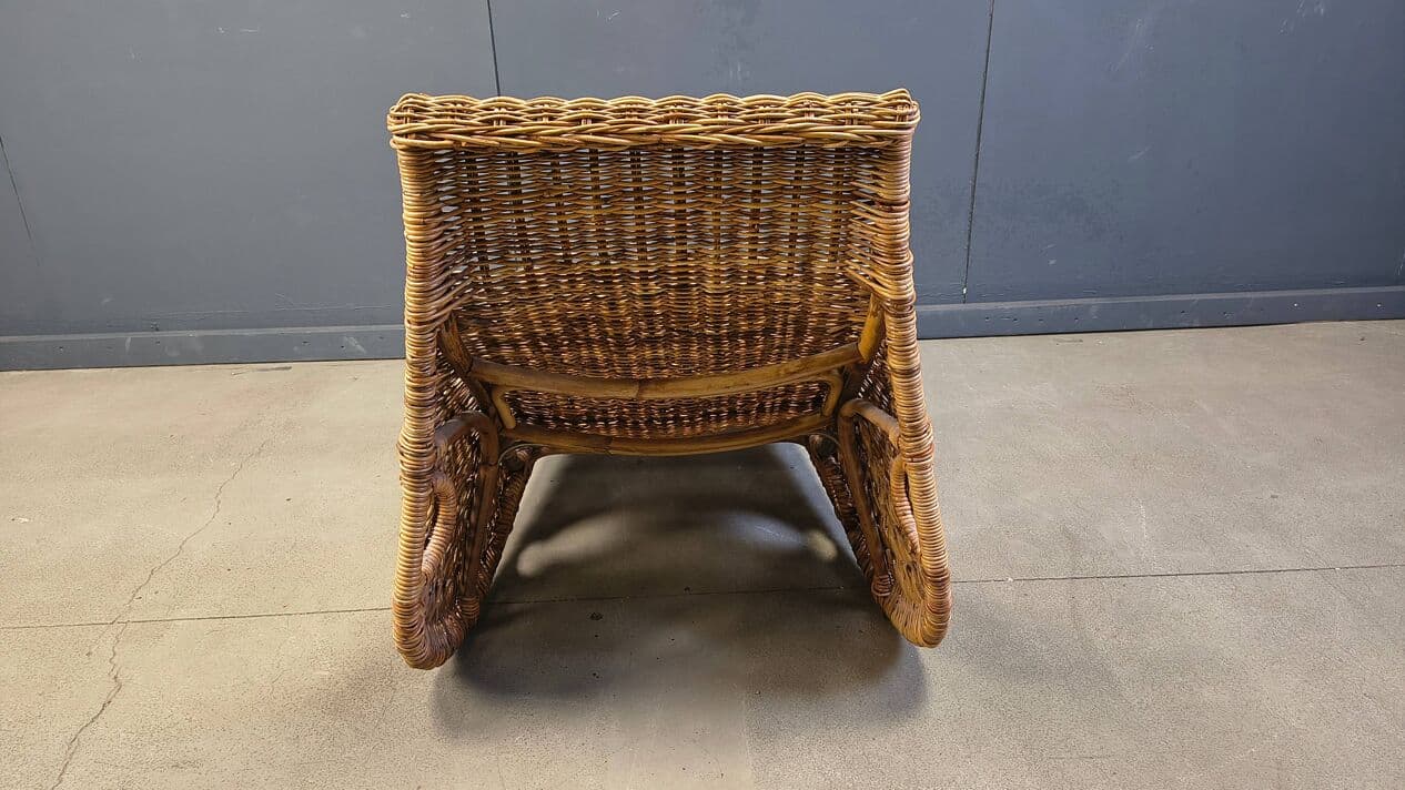 Chaise longue, beige rattan and wicker, France, 1970s - 330790