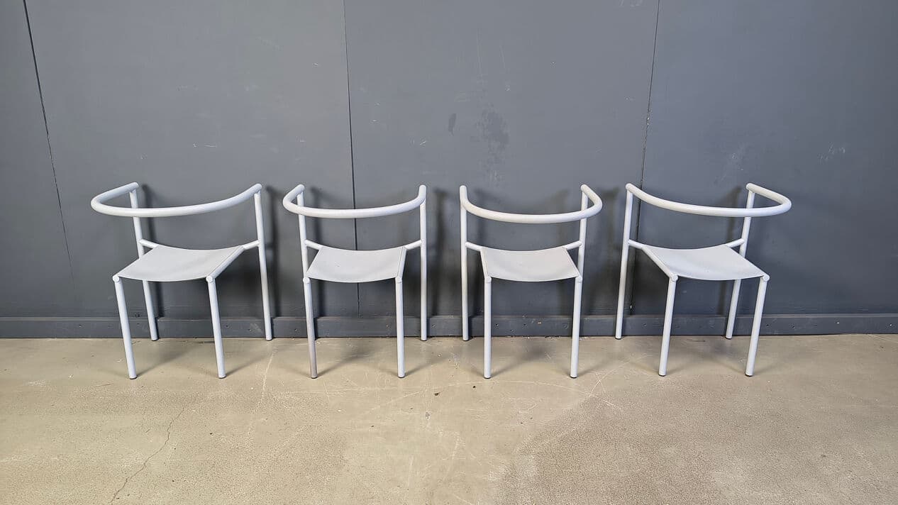 Set of four chairs Von Vogelsang, grey metal, by P. Starck, Driade, Belgium, 1980s. - 330758