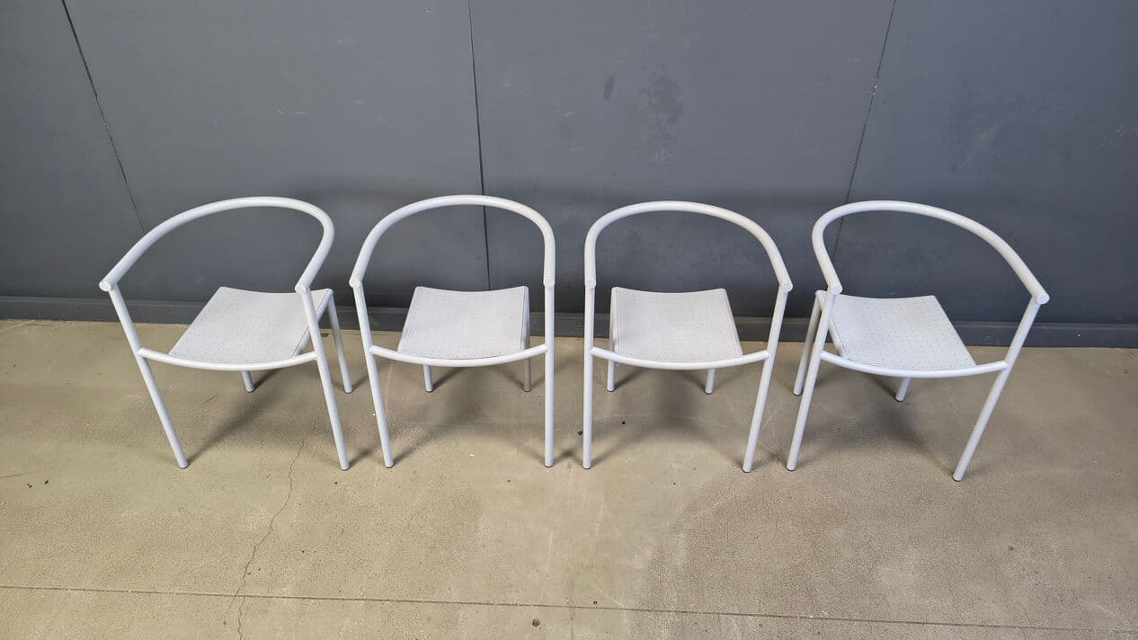 Set of four chairs Von Vogelsang, grey metal, by P. Starck, Driade, Belgium, 1980s. - 330750