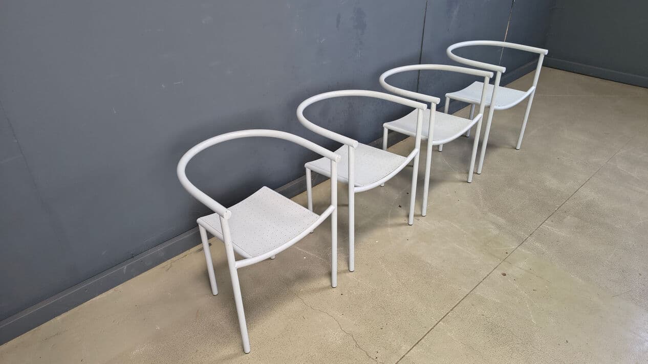 Set of four chairs Von Vogelsang, grey metal, by P. Starck, Driade, Belgium, 1980s. - 330749