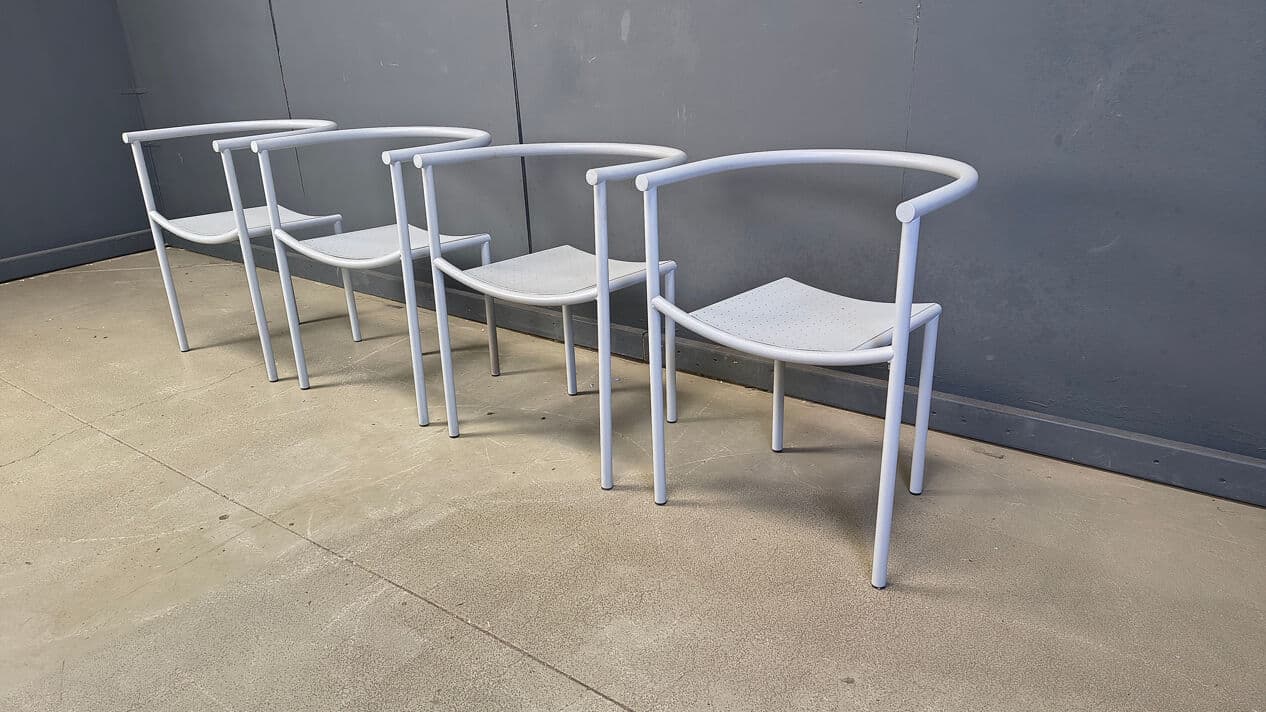 Set of four chairs Von Vogelsang, grey metal, by P. Starck, Driade, Belgium, 1980s. - 330754