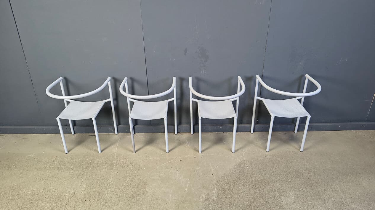 Set of four chairs Von Vogelsang, grey metal, by P. Starck, Driade, Belgium, 1980s. - 330757