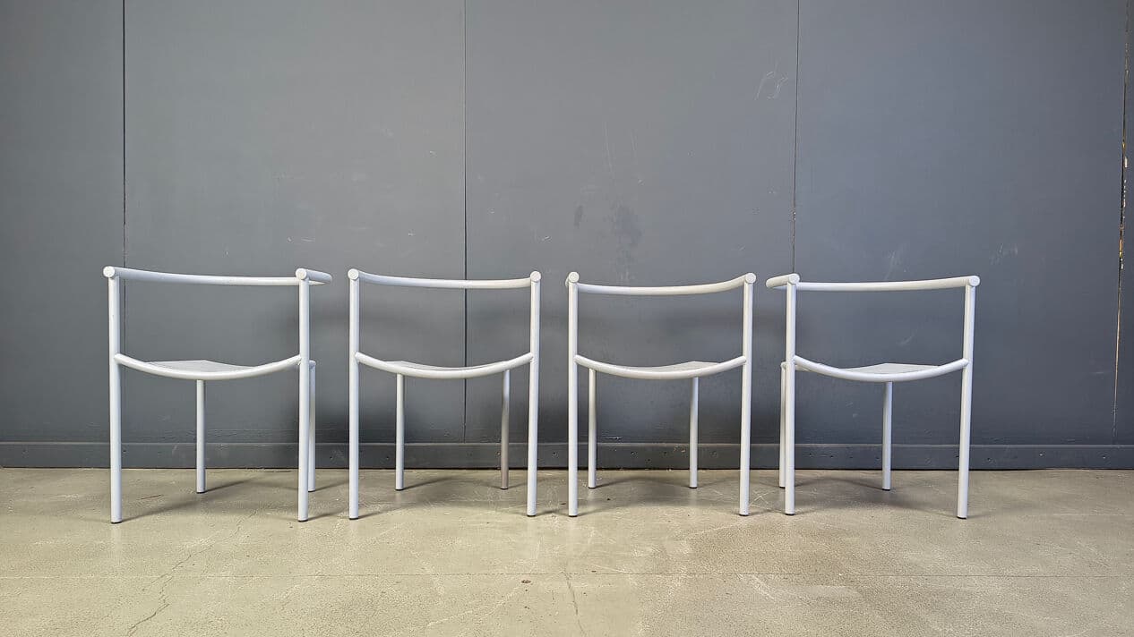 Set of four chairs Von Vogelsang, grey metal, by P. Starck, Driade, Belgium, 1980s. - 330755