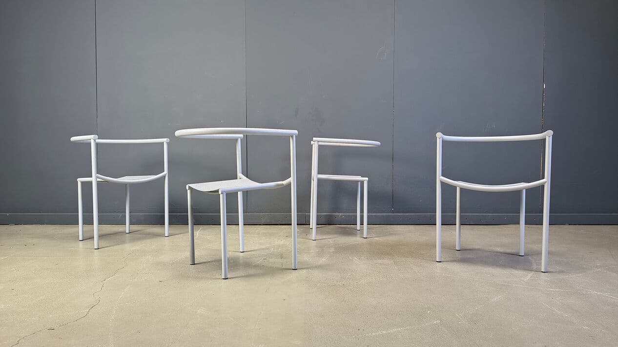 Set of four chairs Von Vogelsang, grey metal, by P. Starck, Driade, Belgium, 1980s. - 330756