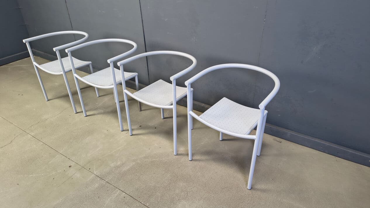 Set of four chairs Von Vogelsang, grey metal, by P. Starck, Driade, Belgium, 1980s. - 330753