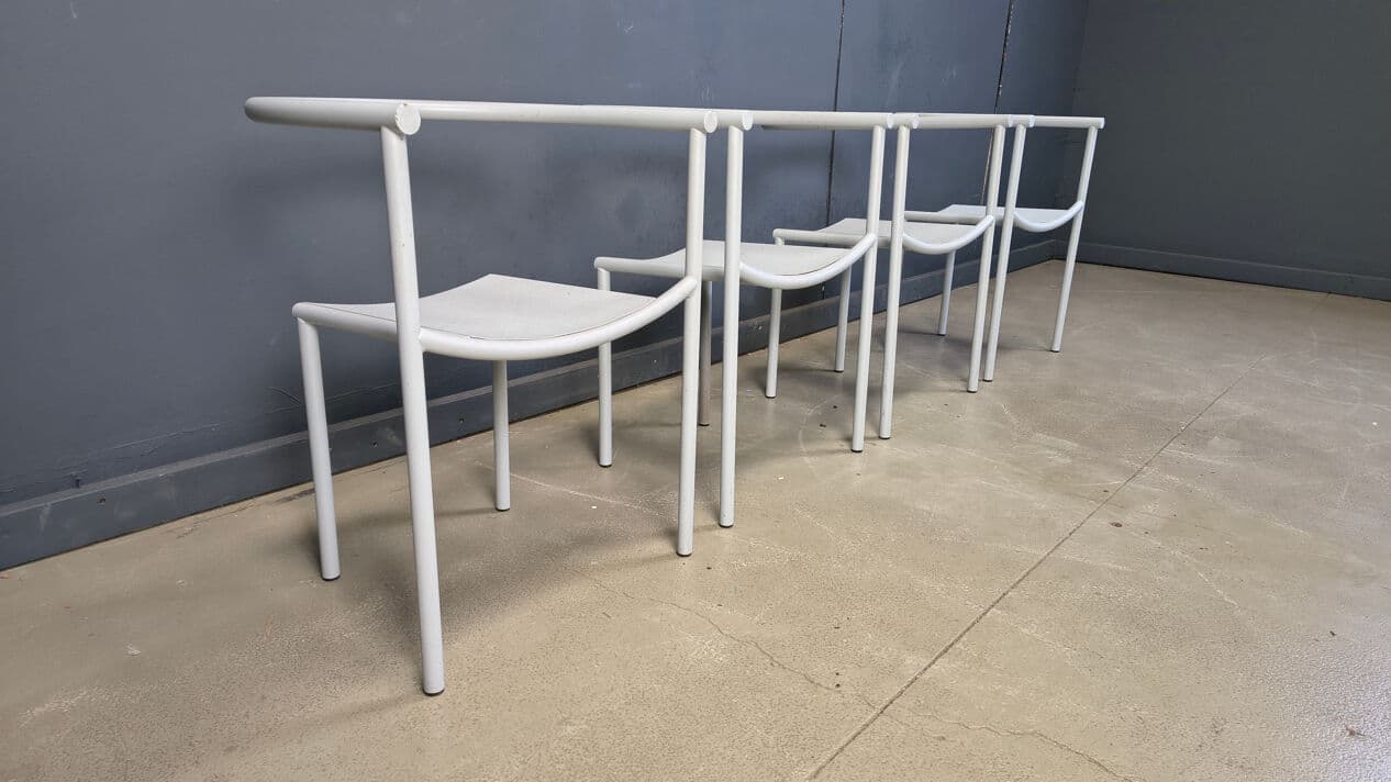 Set of four chairs Von Vogelsang, grey metal, by P. Starck, Driade, Belgium, 1980s. - 330752