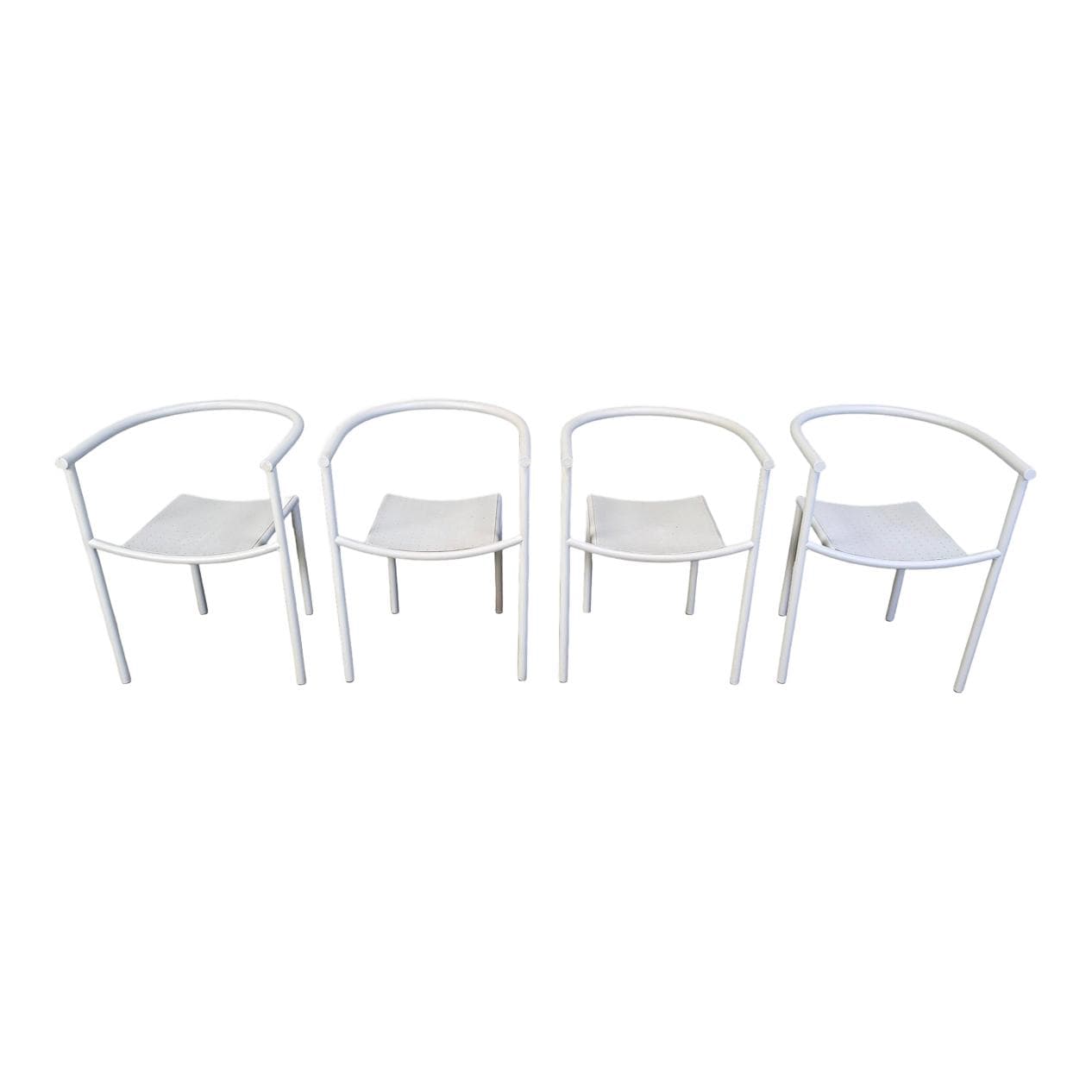 Set of four chairs Von Vogelsang, grey metal, by P. Starck, Driade, Belgium, 1980s.