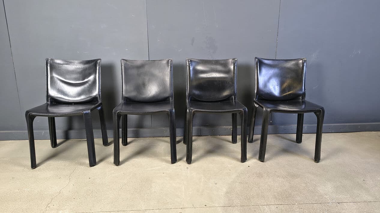 Set of four Cab dining chairs, black leather, by M. Bellini, Cassina, Italy, 1970s. - 330673