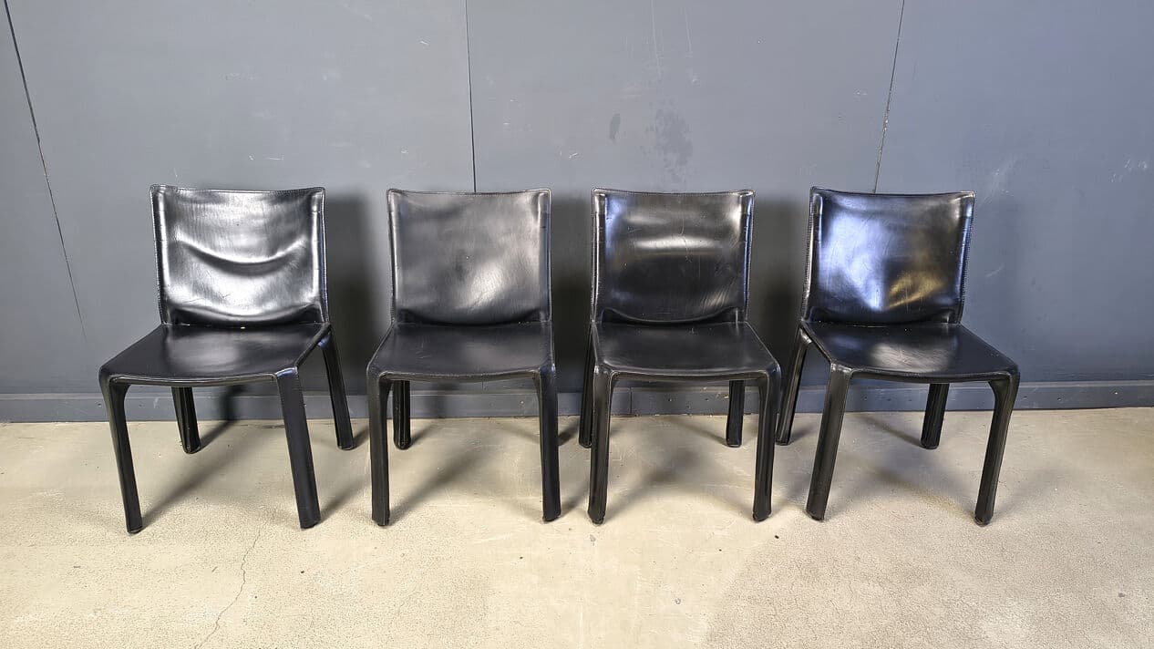 Set of four Cab dining chairs, black leather, by M. Bellini, Cassina, Italy, 1970s. - 330672