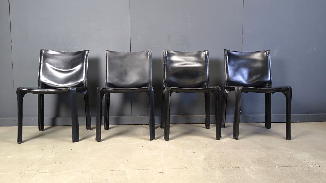 Set of four Cab dining chairs, black leather, by M. Bellini, Cassina, Italy, 1970s. - 330669