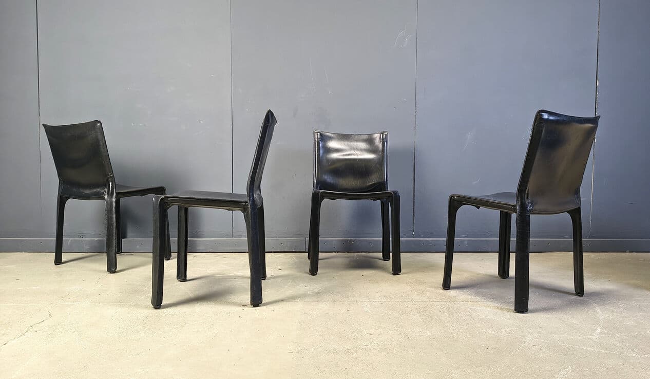 Set of four Cab dining chairs, black leather, by M. Bellini, Cassina, Italy, 1970s. - 330678