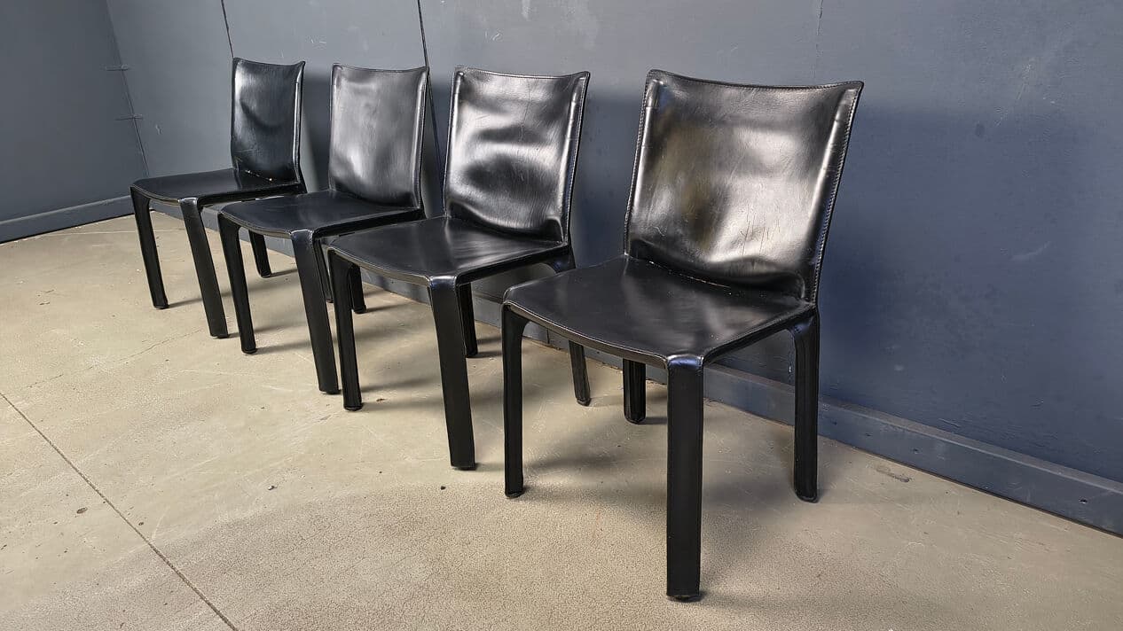 Set of four Cab dining chairs, black leather, by M. Bellini, Cassina, Italy, 1970s. - 330674