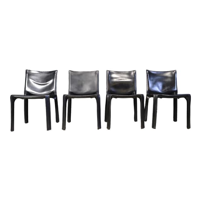 Set of four Cab dining chairs, black leather, by M. Bellini, Cassina, Italy, 1970s. - DIMENSION