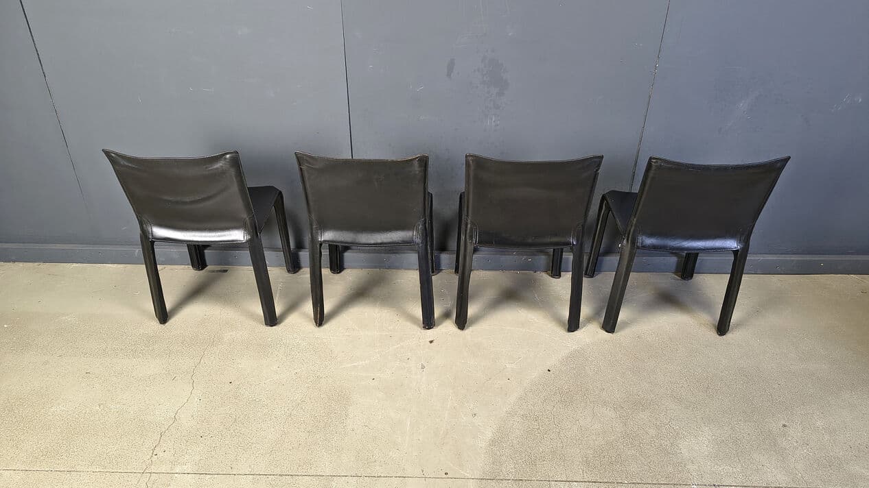 Set of four Cab dining chairs, black leather, by M. Bellini, Cassina, Italy, 1970s. - 330676